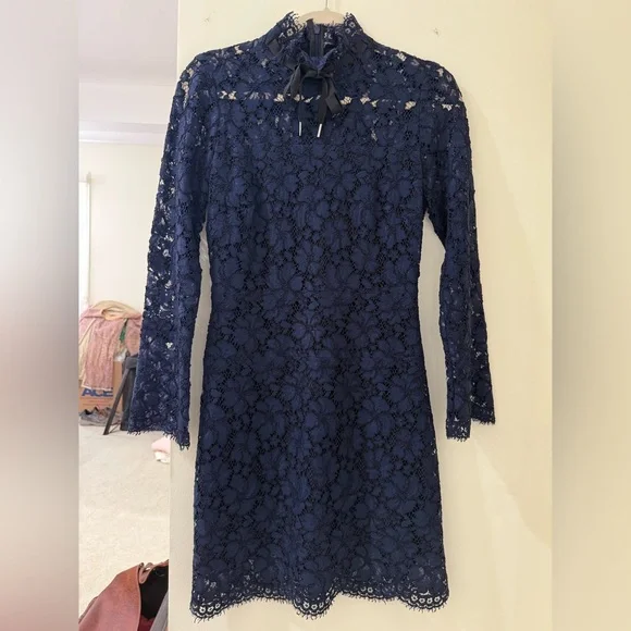 Sandro Navy Long Sleeve Lace Dress - Picture 4 of 6